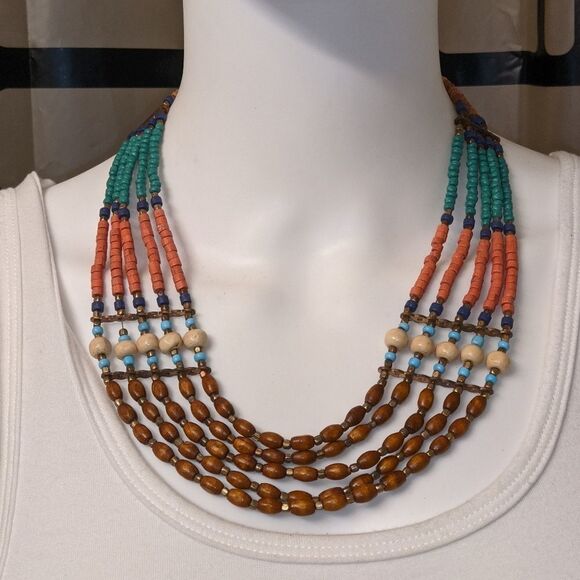 Vintage multi colored Multi strand bead necklace - Picture 1 of 4
